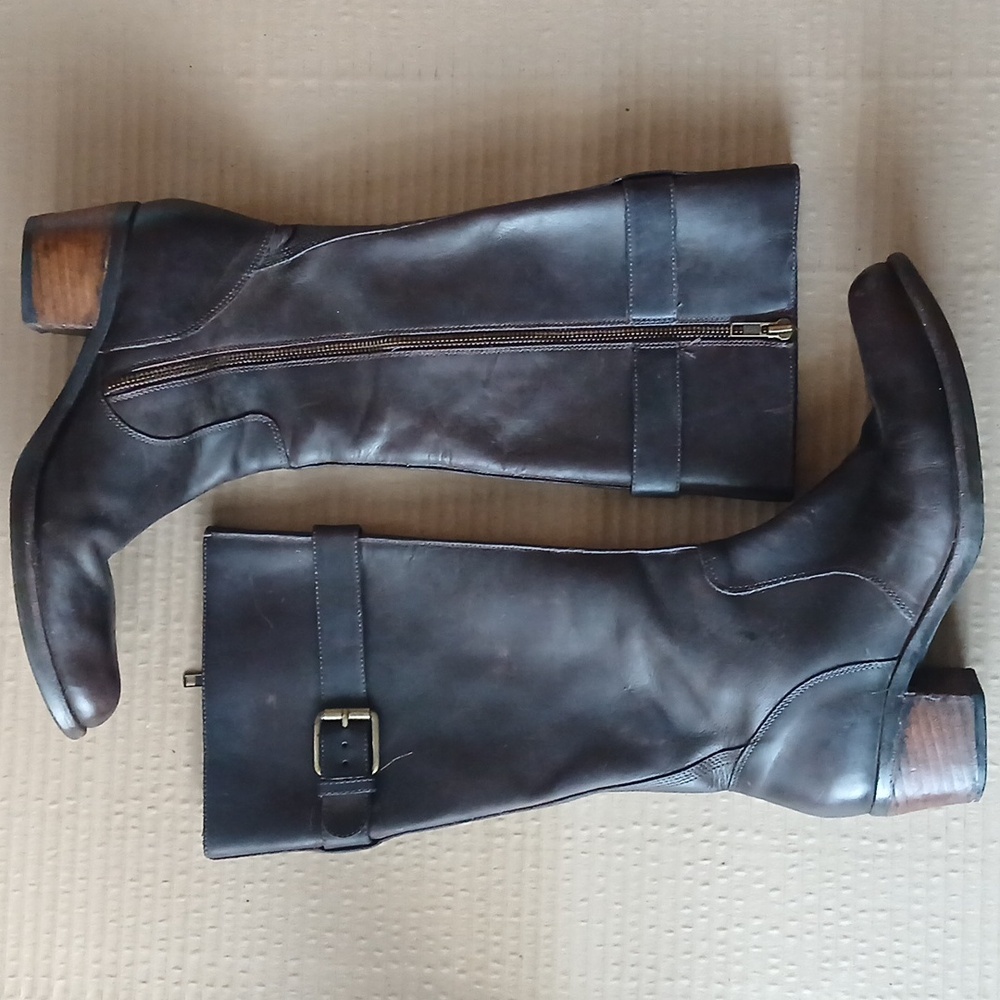 Cole Haan Tall Brown Oiled Distressed Leather Boots Womens 8.5B - Picture 3 of 10